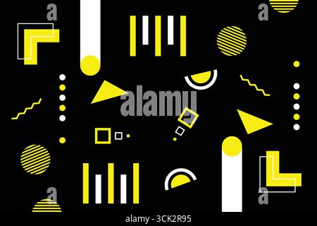 Bold abstract background with yellow and black geometric shapes. Perfect for posters, flyers, digital art, and creative graphic templates Illustrazione Vettoriale