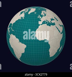 Gambia sulla mappa. Globo centrato sul Gambia. Posizione del paese sulla mappa del mondo. Tavolozza colori color Menta pallido. Illustrazione Vettoriale