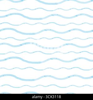 Motivo senza cuciture di strisce ondulate orizzontali blu, linee acquerellate fatte a mano con un pennello. Disegno per scrapbooking, sfondo, tessuto. linea Foto Stock