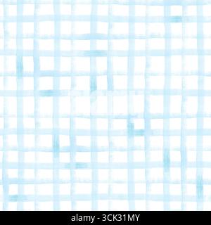 Assegno blu da linee di acquerello fatte a mano con un pennello. Disegno per scrapbooking, sfondo, tessuto. linea, strisce, blu, assegno, acquerello Foto Stock