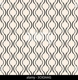 Linee ondulate senza cuciture. Pigtail neri a linee sottili motivo senza cuciture su sfondo beige. Moderno motivo vintage bianco. Illustrazione vettoriale. Illustrazione Vettoriale
