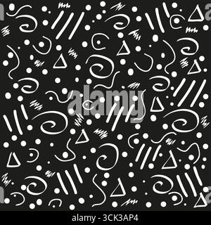 Motivi astratti in bianco e nero con scarabocchi e forme geometriche su sfondo blu illustrazione vettoriale Illustrazione Vettoriale