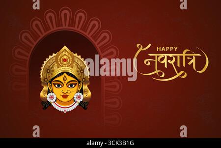 Dea Durga illustrazione per la celebrazione del Festival Navratri in India Illustrazione Vettoriale
