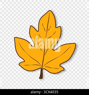 Foglia d'albero autunnale gialla su sfondo trasparente. Illustrazione Vettoriale