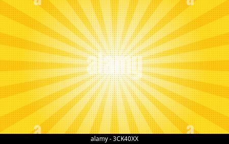 Sfondo retrò per un fumetto di supereroi in stile pop art con raggi gialli. Illustrazione Vettoriale