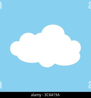 Una nuvola bianca su sfondo blu. Fumetto soffici fumetti bianchi di cumulus su sfondo blu. Illustrazione Vettoriale