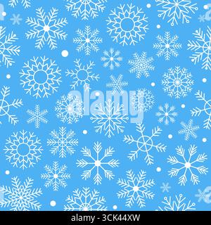 Motivo senza cuciture di fiocchi di neve bianchi su sfondo blu. Illustrazione vettoriale Illustrazione Vettoriale