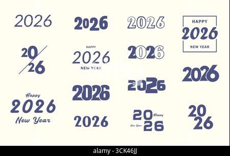 Una collezione di 2026 design di testo felice anno nuovo, 2026 design di numeri, 2026 numero svg, 2026 svg, 2026 silhouette, raccolta di 2026 caratteri tipografici svg. Illustrazione Vettoriale