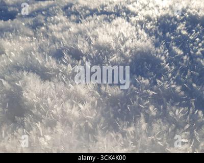 fotografa veri fiocchi di neve durante una nevicata, in condizioni naturali a basse temperature Foto Stock