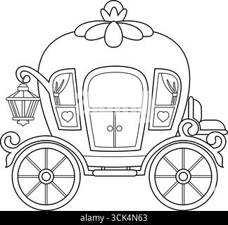 Designed Cartoon Beautiful Princess Carriage. Illustrazione vettoriale disegnata a mano isolata su sfondo trasparente Illustrazione Vettoriale