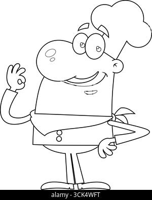 Delineato divertente Chef Man Cartoon personaggio. Illustrazione vettoriale disegnata a mano isolata su sfondo trasparente Illustrazione Vettoriale