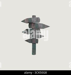 Un cartello in legno stilizzato con più frecce direzionali che simboleggiano la navigazione o le scelte. Foto Stock