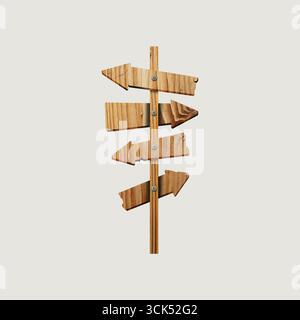 Un cartello direzionale in legno con frecce multiple che indicano direzioni diverse. Foto Stock