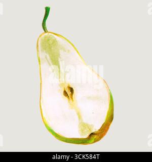 Un acquerello raffigurante una pera, che ne mostra la consistenza e il colore. Foto Stock