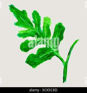 Un acquerello raffigurante una foglia verde che mostra la sua bellezza naturale e la sua forma organica. Foto Stock