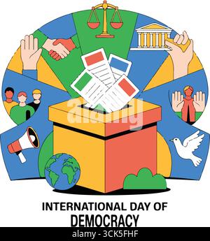 Giornata internazionale della consapevolezza della democrazia, design di poster colorati Illustrazione Vettoriale