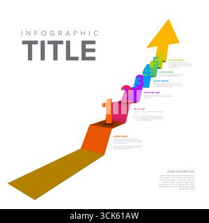 Un modello infografico dinamico visualizza il successo con una freccia numerata rivolta verso l'alto. Questa infografica illustra i progressi e i risultati ottenuti Illustrazione Vettoriale