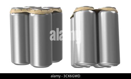 Due confezioni di lattine di alluminio argento, generalmente utilizzate per le bevande, esposte fianco a fianco. Foto Stock