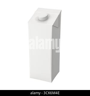 Una semplice scatola bianca per il latte, progettata per conservare e versare bevande. Foto Stock