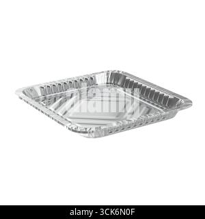 Un vassoio in alluminio lucido, di forma quadrata, generalmente utilizzato per cucinare, cuocere o servire alimenti. Foto Stock