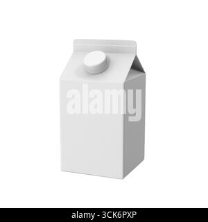 Una scatola di latte bianco semplice progettata per la conservazione e il versamento delle bevande. Foto Stock