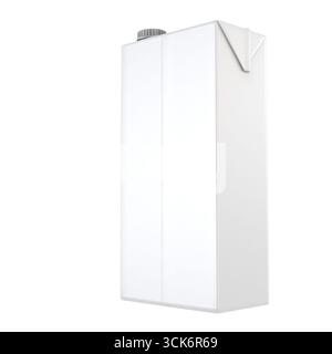 Cartone bianco semplice per il latte, progettato per le bevande, dalla forma semplice e funzionale con beccuccio. Foto Stock