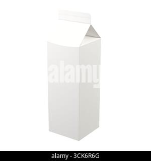 Una scatola di latte bianco semplice progettata per conservare e servire bevande. Foto Stock
