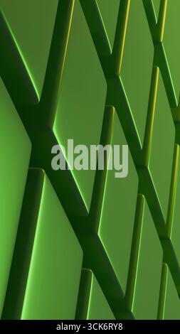 Rendering 3D astratto di una griglia in mesh diamantata in tonalità verdi con effetti di luce, ideale per l'uso come dorso ispirato alla tecnologia moderna Foto Stock