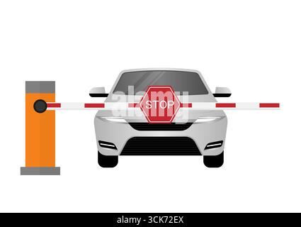 Barriera automatica per auto. Concetto di parcheggio auto. Illustrazione vettoriale isolata su sfondo bianco. Illustrazione Vettoriale