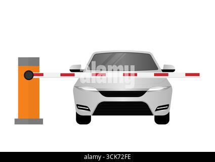Barriera automatica per auto. Concetto di parcheggio auto. Illustrazione vettoriale isolata su sfondo bianco. Illustrazione Vettoriale