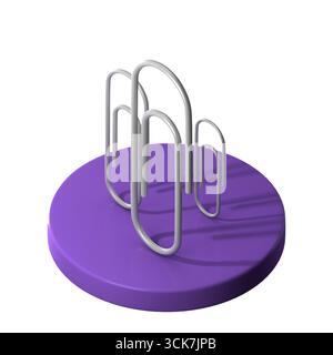 Un design minimalista con graffette su una base viola che mette in risalto semplicità e organizzazione. Foto Stock