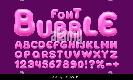 Font per gomma da masticare, caramelle a pennello. Alfabeto inglese e segni numerici. Vettore Illustrazione Vettoriale