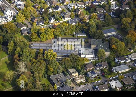 Vista aerea, scuola di grammatica nel Filder Benden, Moers-Vinn, Moers, regione della Ruhr, Renania settentrionale-Vestfalia, Germania, architettura, vista esterna, istruzione Foto Stock