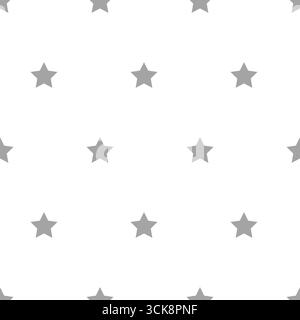 Semplice motivo a stella grigia a ripetizione, distanziato uniformemente su uno sfondo bianco pulito Illustrazione Vettoriale
