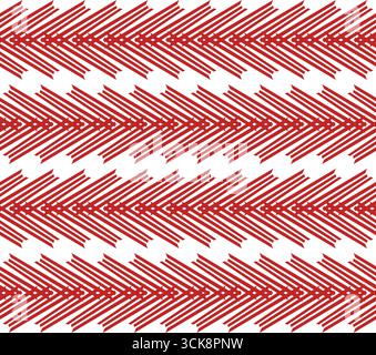 Ripetizione diagonale di una freccia rossa che forma strisce geometriche su sfondo bianco Illustrazione Vettoriale