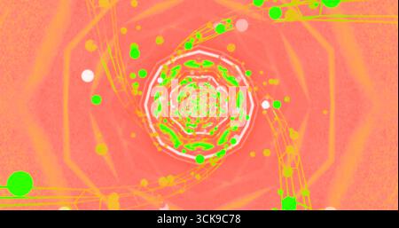 Il motivo a spirale dinamico mostra colori vivaci con forme circolari sovrapposte e linee astratte. Il design crea un'esperienza dinamica e accattivante Foto Stock