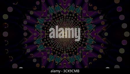 La vivace ripetizione circolare presenta forme geometriche complesse e colori vivaci. Questo design presenta un mix di simmetria e movimento, creando un dinamismo Foto Stock