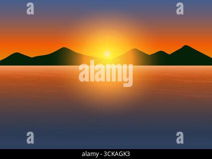 Tramonto o alba sul mare o sull'oceano. Illustrazione Vettoriale