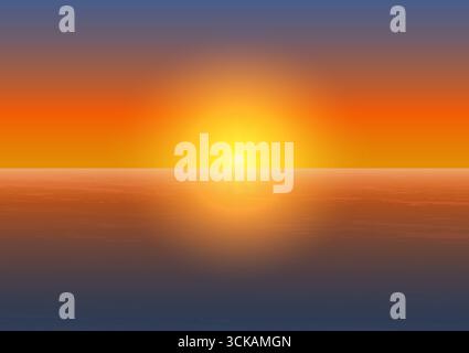 Tramonto o alba sul mare o sull'oceano. Illustrazione Vettoriale
