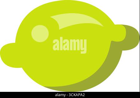 Primo piano al limone maturo in stile cartoni animati. Illustrazione vettoriale isolata su sfondo bianco. Illustrazione Vettoriale