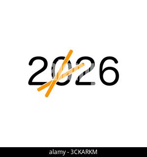 Icona numero 2026. Vettore di Capodanno. Duemila e ventisei. Simbolo della data del calendario con bacchette gialle. Illustrazione Vettoriale