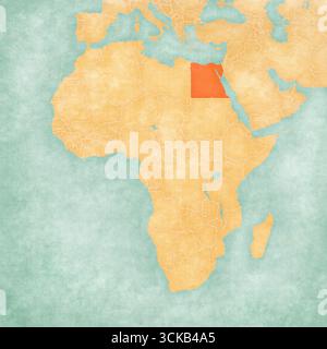 Egitto sulla mappa dell'Africa in morbido grunge e vintage stile, come carta vecchia con acquerello pittura. Foto Stock