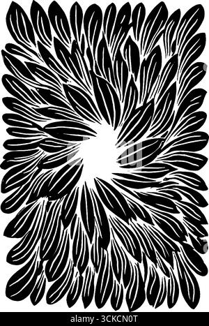 Design simmetrico della corona in alloro bianco e nero per uso decorativo. Illustrazione Vettoriale