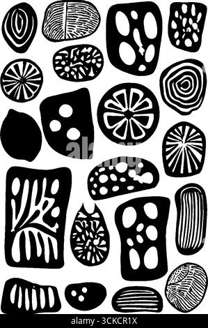 Motivo astratto di agrumi senza cuciture in bianco e nero per sfondi artistici. Illustrazione Vettoriale