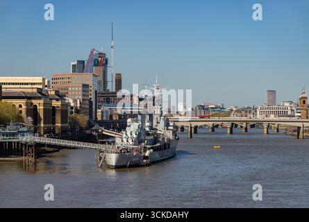 Una foto della HMS Belfast sul Tamigi. Foto Stock