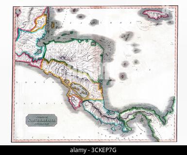 Spagnolo Nord America, parte meridionale - Mappa coloniale del XVIII secolo - carta politica e topografica antica Foto Stock