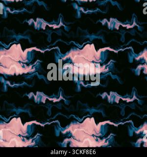 Effetto Tie dye blur ombre moody senza cuciture. Sfondo a flusso di vernice liquido ondulato in stile hippy audace. Textur a righe per un design continuo. Foto Stock