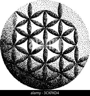 Intricate trame di fiori di vita per tatuaggi e poster. Illustrazione Vettoriale