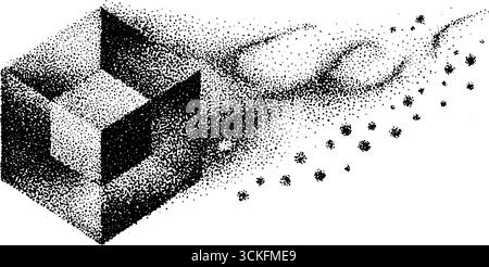 Cubo sacro che stuzzica l'arte con una gradazione di dotwork per progetti di design. Illustrazione Vettoriale