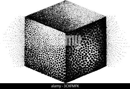 Cubo geometrico sacro con design a forma di trame per uso artistico e decorativo. Illustrazione Vettoriale